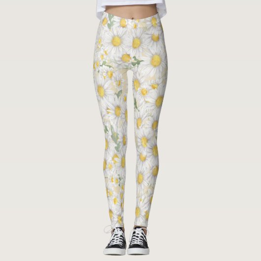 aquarel witte bloemenpatroon leggings (Voorkant)