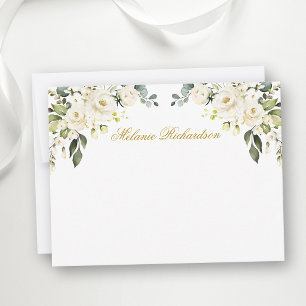 Aquarel Witte Bloemrozen Goud Gepersonaliseerd Notitiekaartje