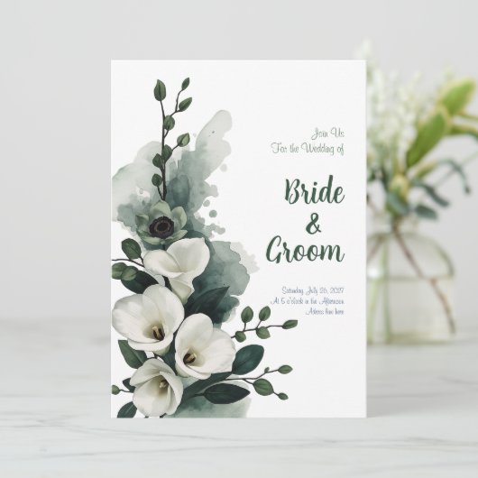 Aquarel Witte Calla Lelie Saliegroen Minimalistisc Kaart (Staand voorkant)