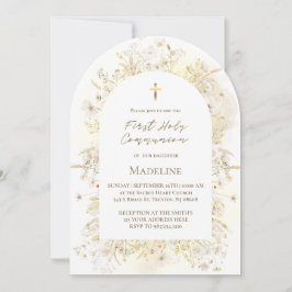 aquarel witte gele bloemen Eerste Communie Kaart