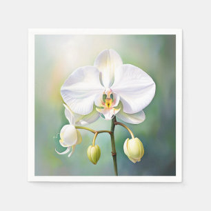 Aquarel Witte Orchidee met Delicate Bloembladeren Servet