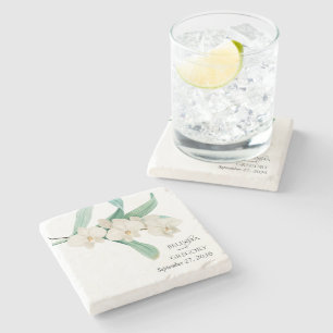 Aquarel Witte Orchideeën Bruiloftsgeschenk Stenen Onderzetter