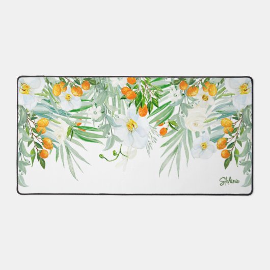 Aquarel Witte Orchideeën en Kumquats Zomer Bureaumat (Voorkant)