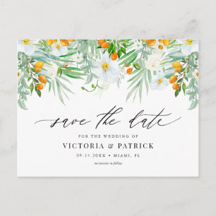 Aquarel Witte Orchideeën & Kumquats Save the Date Aankondigingskaart