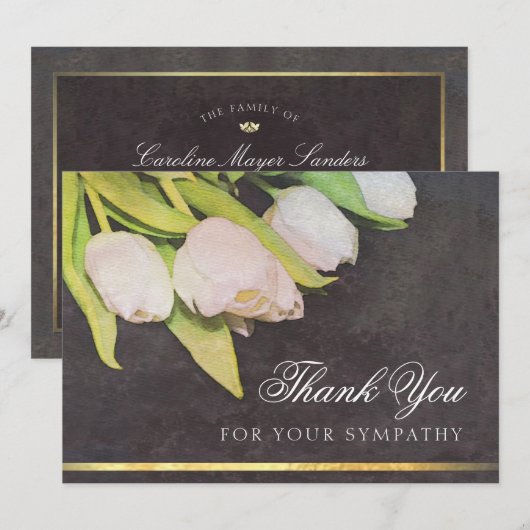 Aquarel Witte Tulpen Dank Je Condoleancekaart Kaart (Voorkant / Achterkant)