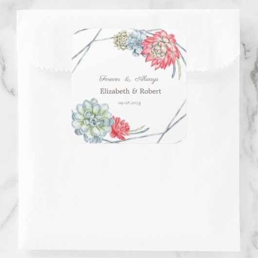 Aquarel Woestijn Rode Succulenten Vierkante Sticker (Tas)