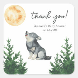 Aquarel Wolf Baby Shower Bedankt Vierkante Sticker