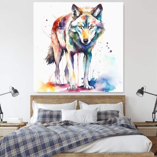 Aquarel Wolf's Dreamland Canvas Afdruk (Insitu (Slaapkamer))