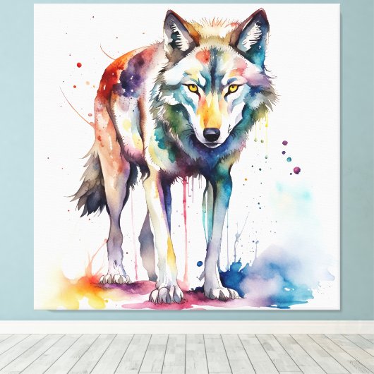 Aquarel Wolf's Dreamland Canvas Afdruk (Insitu (Houten vloer))