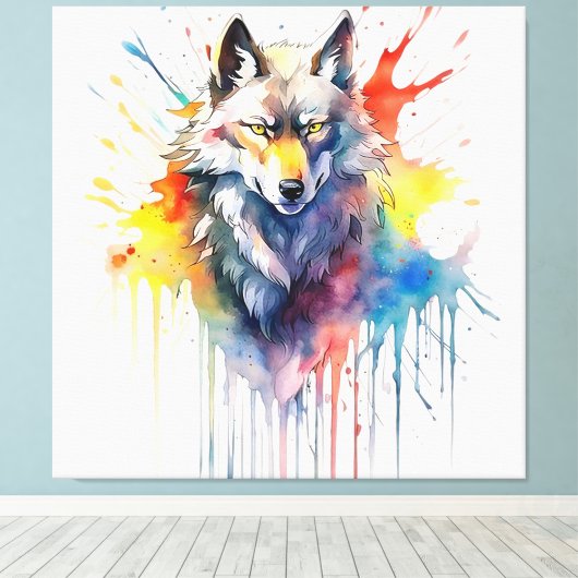 Aquarel Wolf's Melodie Canvas Afdruk (Insitu (Houten vloer))