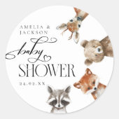Aquarel Woodland Animals Modern Baby shower Ronde Sticker (Voorkant)