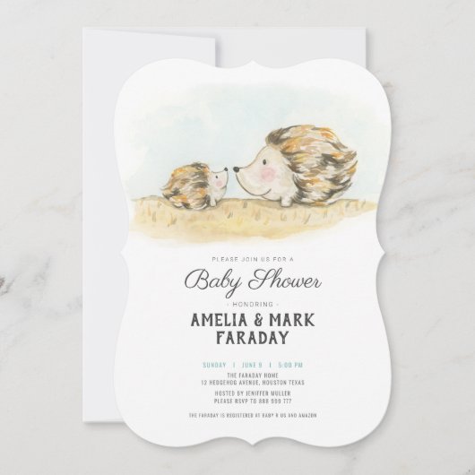 aquarel woodland egel baby shower kaart (Voorkant)