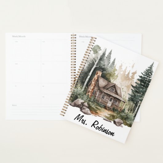 Aquarel Woodland Pine Tree Maandelijks en wekelijk Planner (Display)
