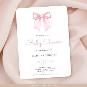 Aquarel Zacht Roze Strik Baby Shower Uitnodiging