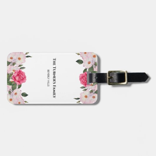 Aquarel zachte roze witte rozen illustratie bagagelabel (Voorkant horizontaal)