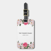 Aquarel zachte roze witte rozen illustratie bagagelabel (Voorkant verticaal)