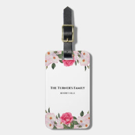 Aquarel zachte roze witte rozen illustratie bagagelabel