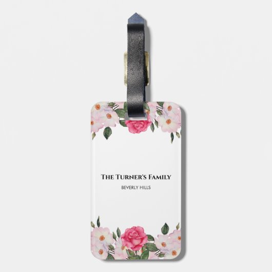 Aquarel zachte roze witte rozen illustratie bagagelabel (Achterkant verticaal)