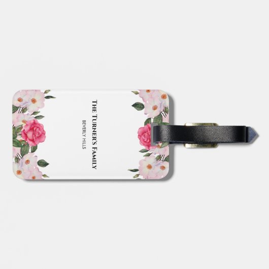 Aquarel zachte roze witte rozen illustratie bagagelabel (Achterkant horizontaal)