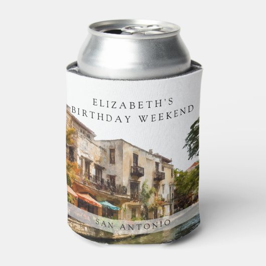 Aquarel Zak voor Verjaardagsweekend in San Antonio Blikjeskoeler (Blikje Voorkant)