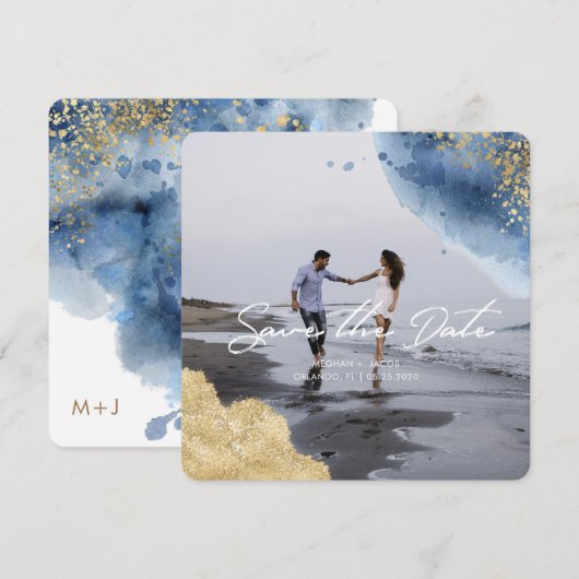 Aquarel zee met hemel Foto Save the Date Kaart (Voorkant / Achterkant)