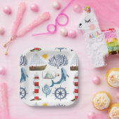 Aquarel Zee Schip, Zeiler Walvis Zee Baby Shower  Papieren Bordje (Feest)