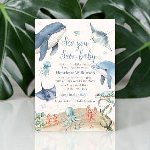 Aquarel Zee Tot gauw Baby shower Uitnodiging