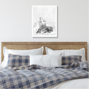 Aquarel Zeehond Familie Zee Dier Natuur Kunst Canvas Afdruk