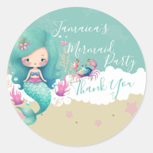 Aquarel Zeemeermin Oceaan Strand Verjaardag Bedank Ronde Sticker