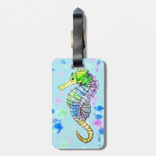 Aquarel zeepaardje bagagelabel (Achterkant verticaal)