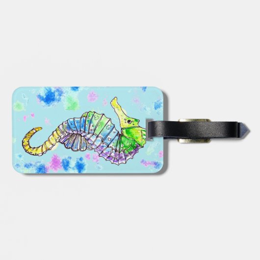 Aquarel zeepaardje bagagelabel (Achterkant horizontaal)