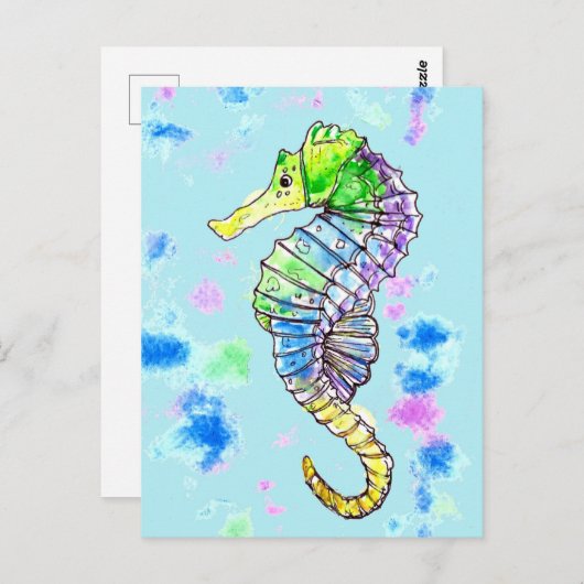 Aquarel zeepaardje briefkaart (Voorkant / Achterkant)