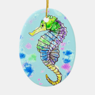 Aquarel zeepaardje keramisch ornament