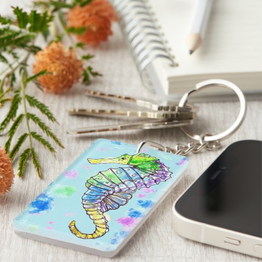 Aquarel zeepaardje sleutelhanger (Voorkant Rechts)