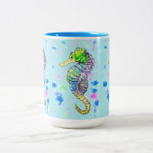 Aquarel zeepaardje tweekleurige koffiemok (Center)