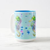 Aquarel zeepaardje tweekleurige koffiemok (Voorkant links)