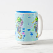 Aquarel zeepaardje tweekleurige koffiemok (Voorkant rechts)