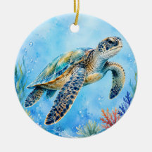 Aquarel Zeeschildpad Onderwater