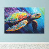 Aquarel Zeeschildpad Schilderij Canvas Afdruk (Insitu (Houten vloer))