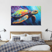 Aquarel Zeeschildpad Schilderij Canvas Afdruk (Insitu (Slaapkamer))