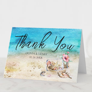 Aquarel Zeester & Schelpen Strand Huwelijk Bedankkaart