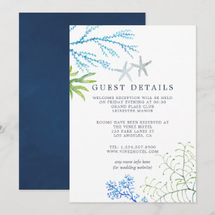Aquarel Zeewier Strand Bruiloft Gast Details Kaart