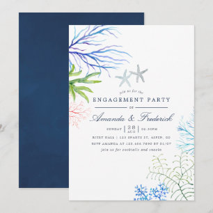 Aquarel Zeewier Strand Thema Trouwfeest Kaart