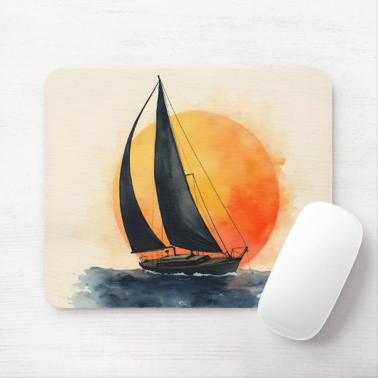 Aquarel Zeilboot bij Zonsondergang Muismat (Met muis)
