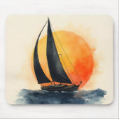 Aquarel Zeilboot bij Zonsondergang Muismat (Voorkant)