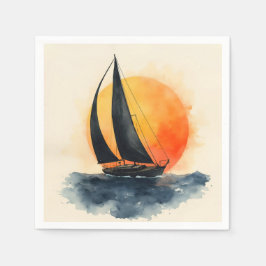 Aquarel Zeilboot bij Zonsondergang Servet