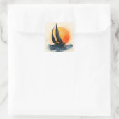Aquarel Zeilboot bij Zonsondergang Vierkante Sticker (Tas)