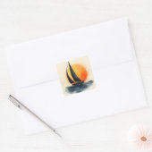 Aquarel Zeilboot bij Zonsondergang Vierkante Sticker (Envelop)
