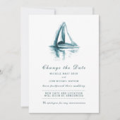 Aquarel Zeilboot Datumkaart wijzigen Save The Date (Voorkant)