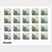 Aquarel Zeilboot en Kustkliffen Aangepaste Naam Vierkante Sticker (Vel)